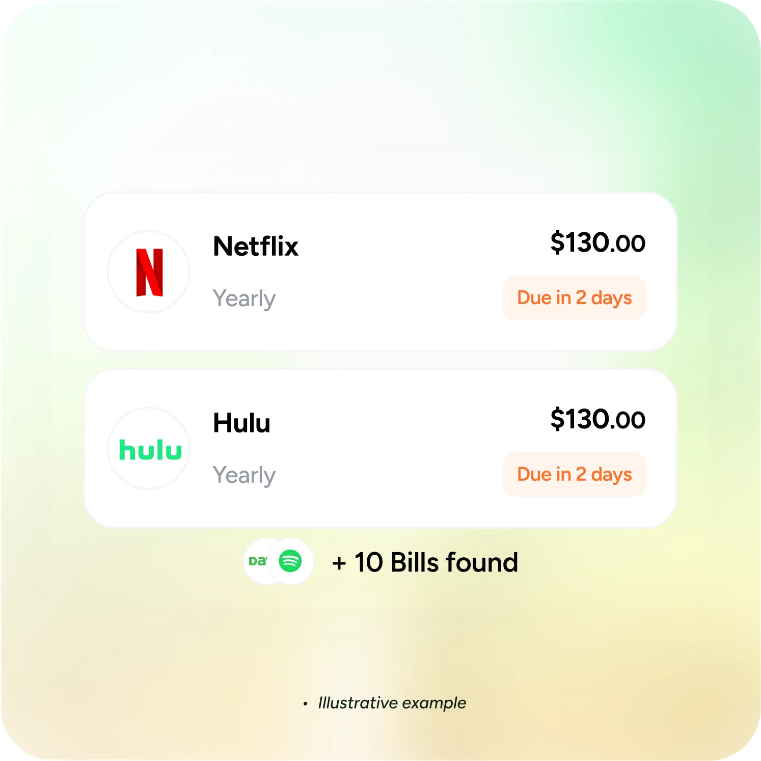 Bright detecting Netflix and Hulu subscriptions, with 10 more bills found