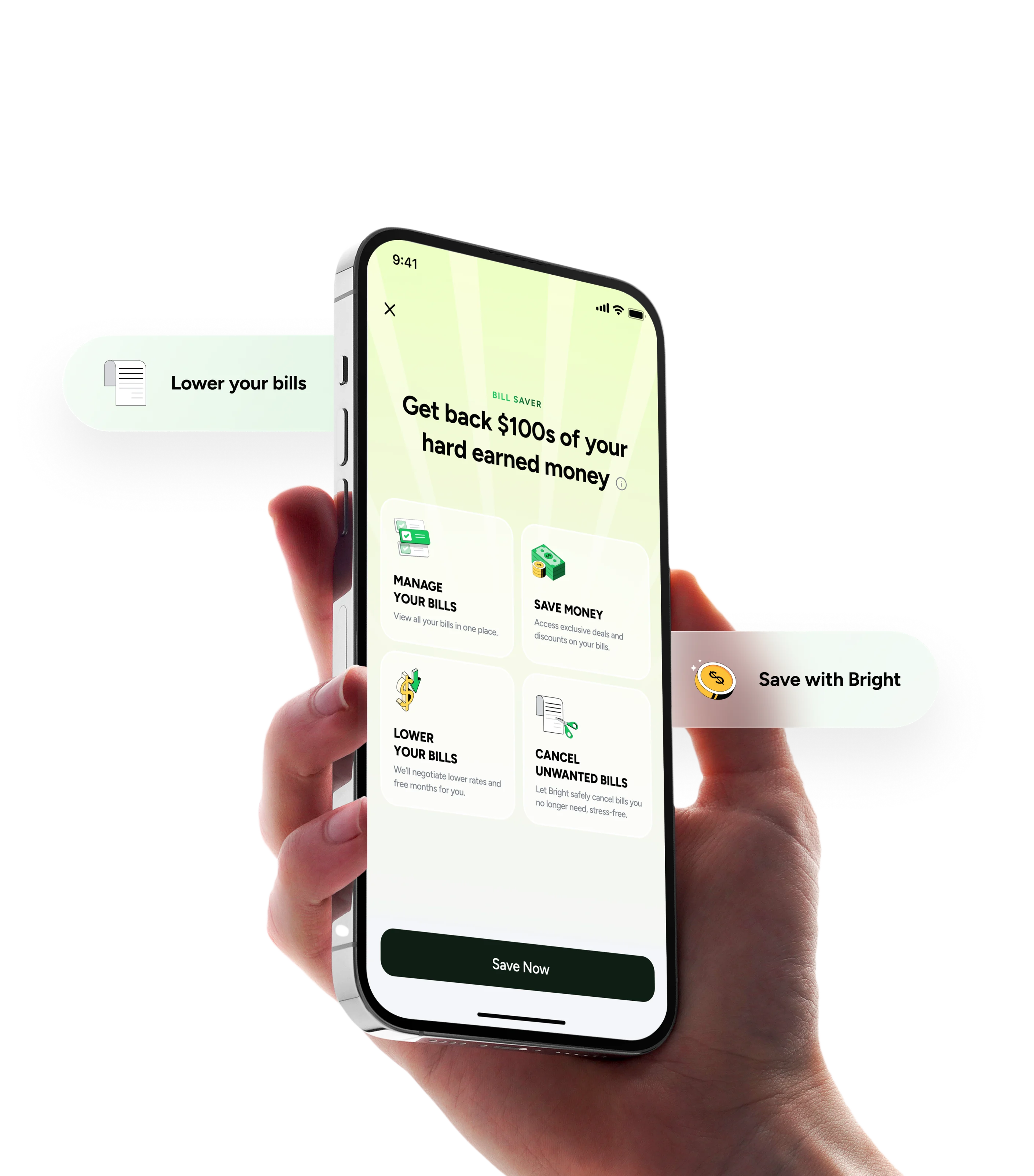 Bright Money Bill Saver app showing bill management features