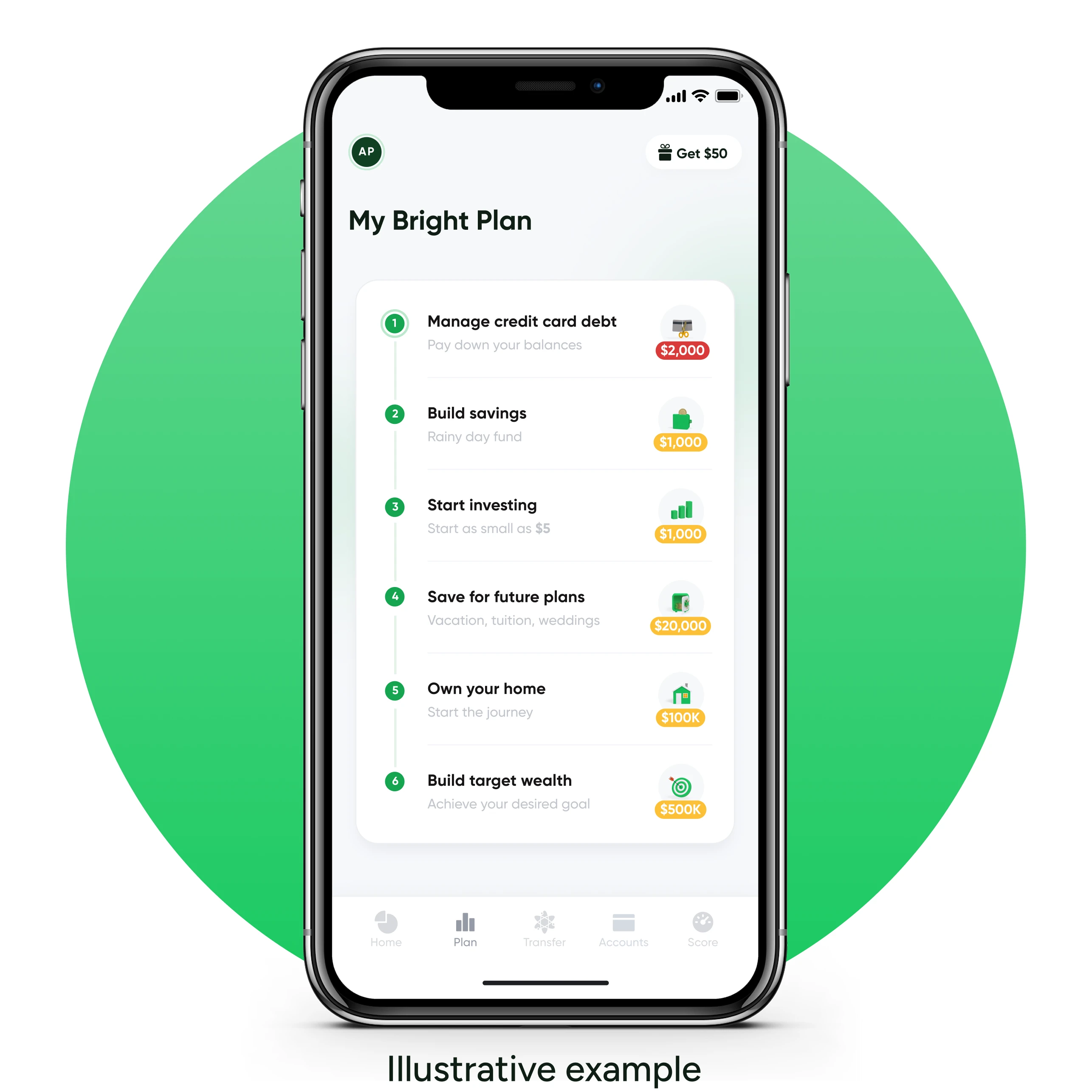 Budget planner screen on iPhone