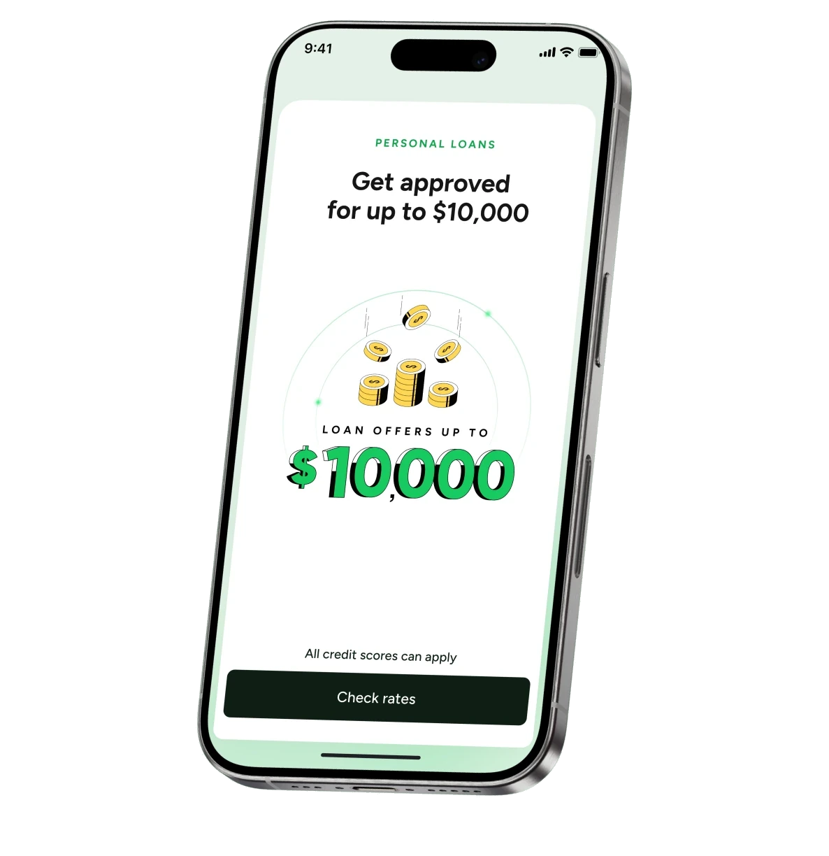 Bright app showing a $10,000 personal loan offer