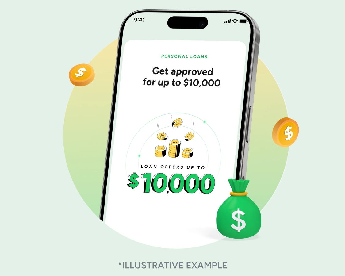 Bright app showing a $10,000 personal loan offer