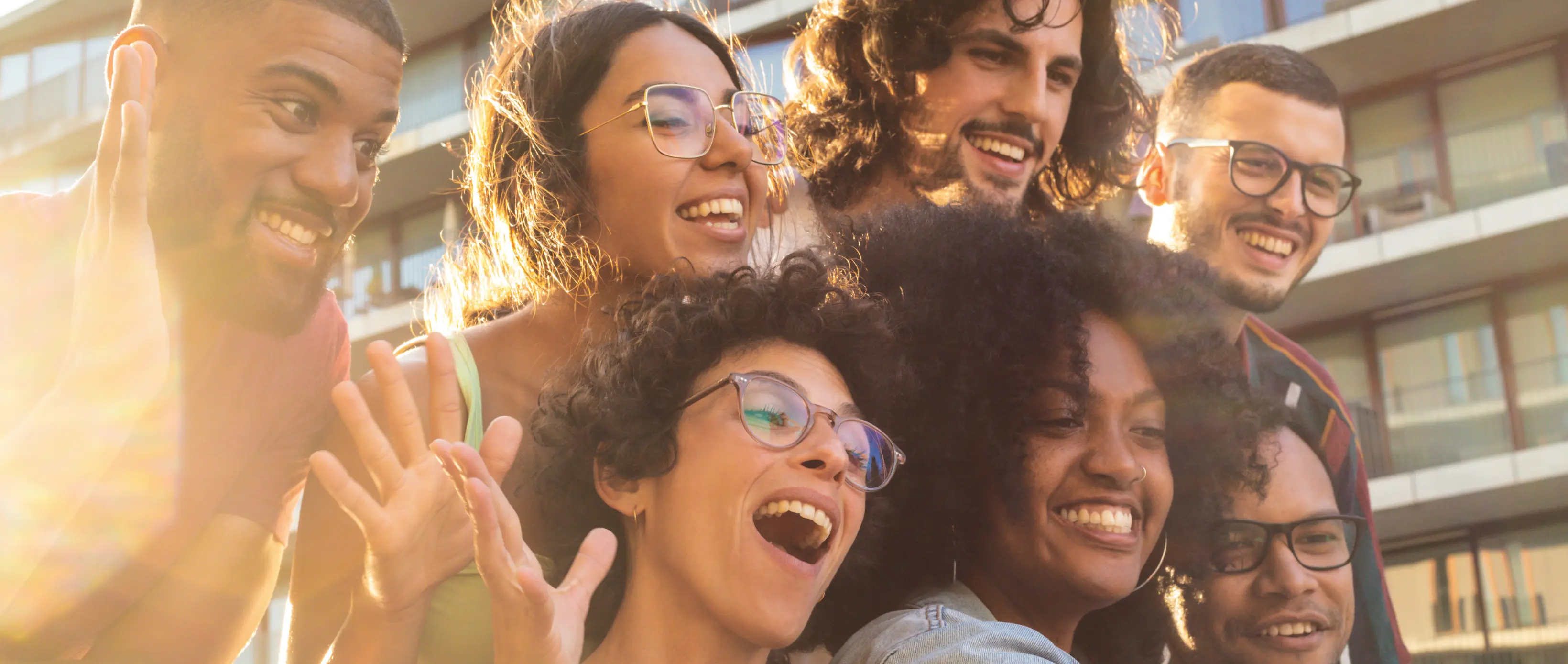 Bright team members smiling together