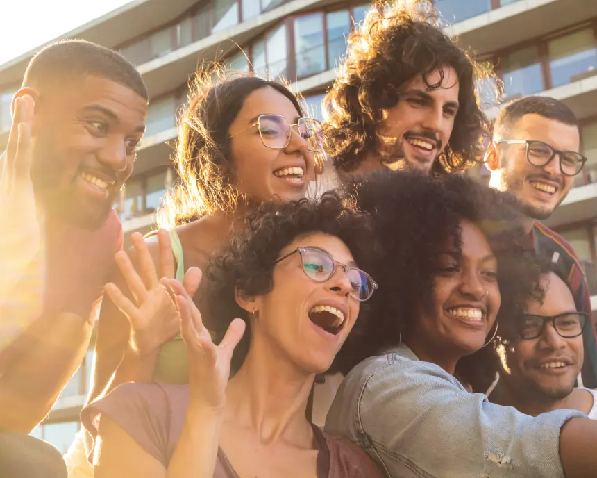 Bright team members smiling together