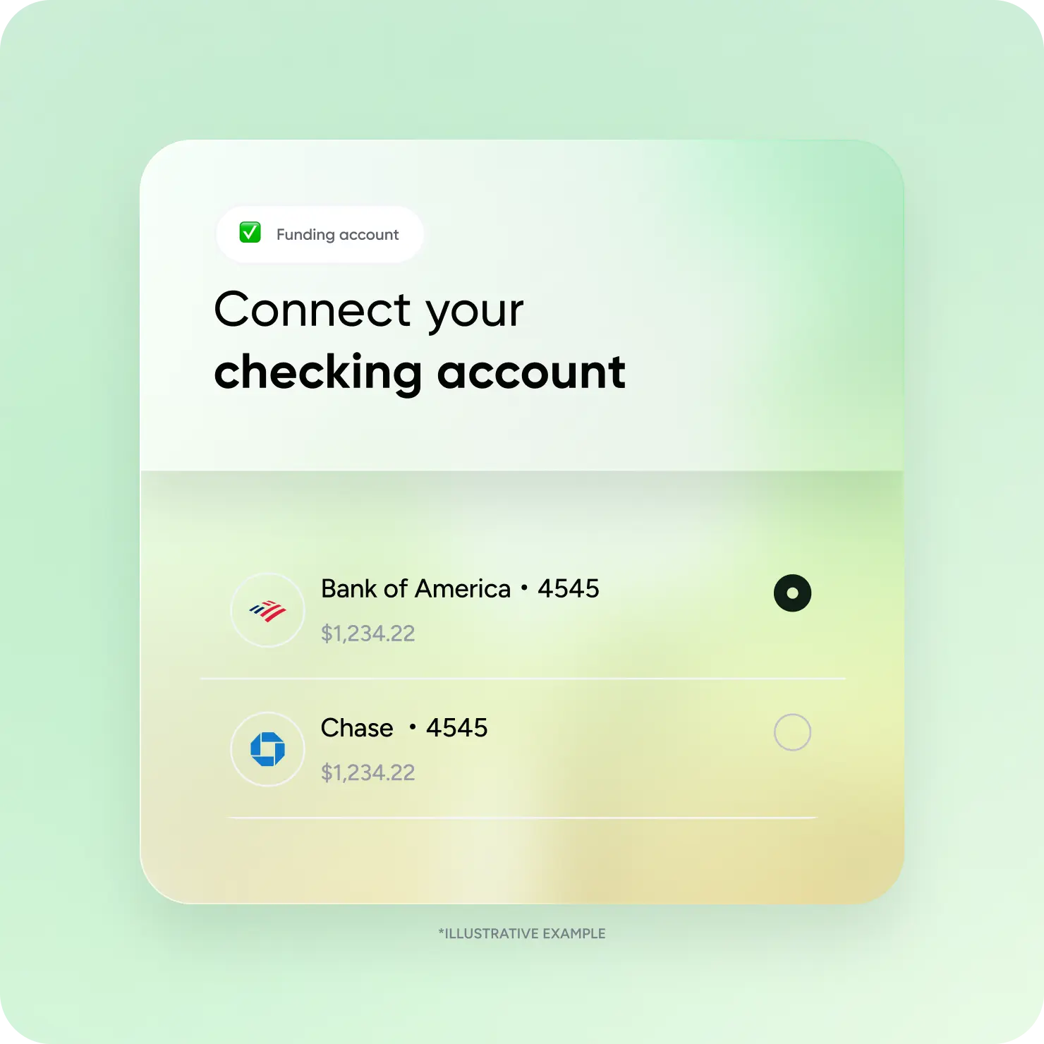 Visual representation of linking an account