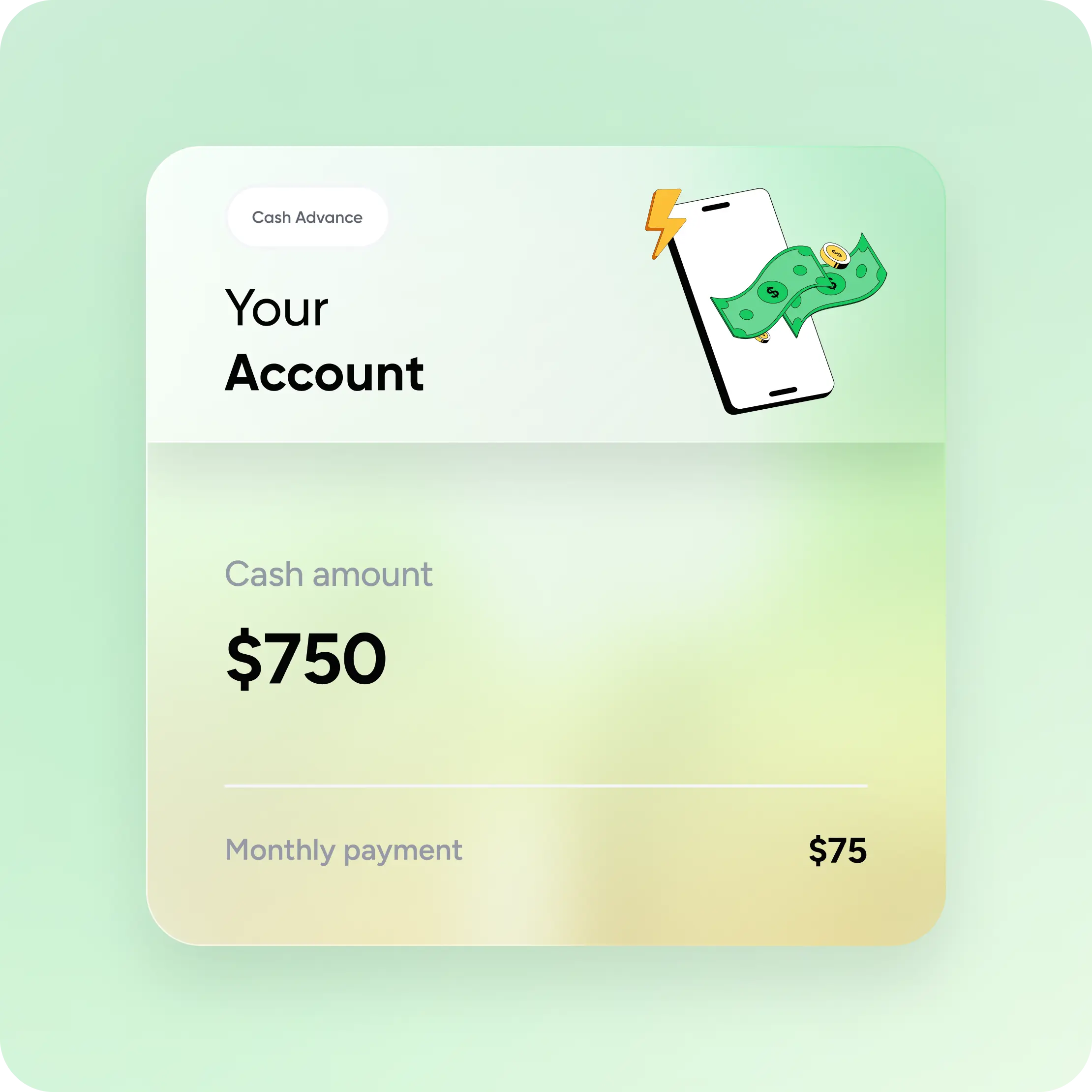 Visual representation of money being credited