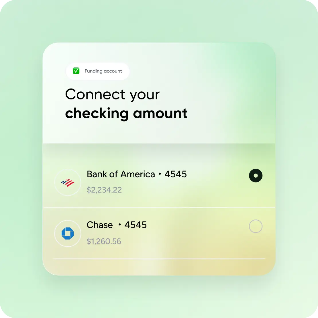 Visual representation of linking an account