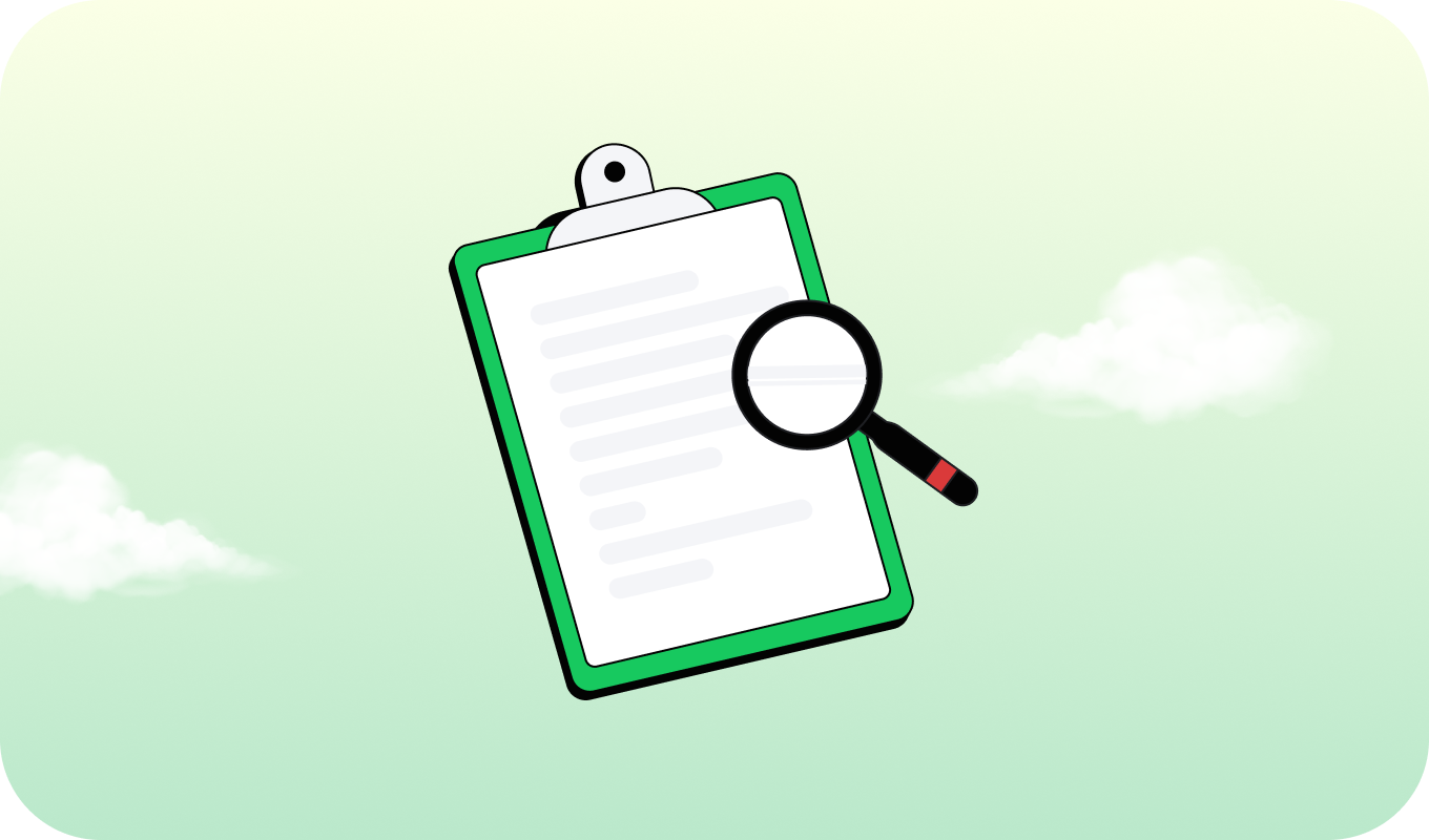 Clipboard with magnifying glass